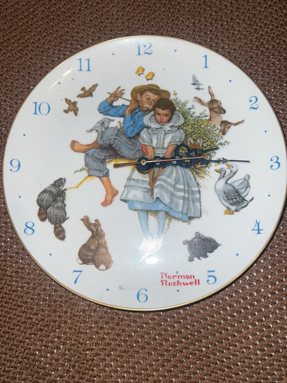 Norman Rockwell Blue and White Illustrated Children's Wall Clock